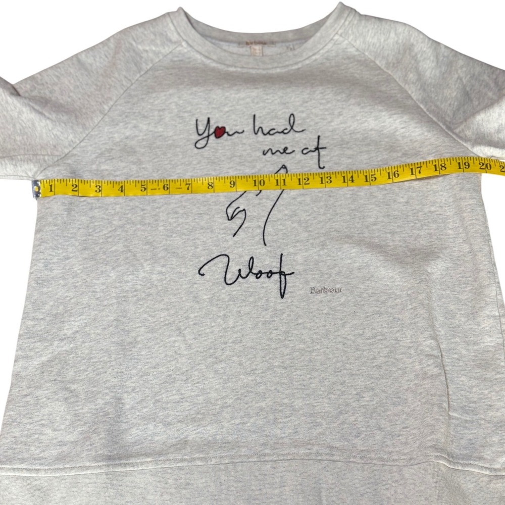 Barbour‎ Westbury Overlayer Women 8 Gray You Had Me At Woof Dog Crew Sweatshirt - Picture 9 of 9
